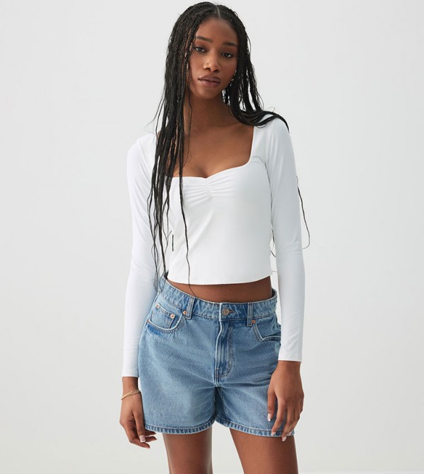 Ruched Sweetheart Neck Crop Top