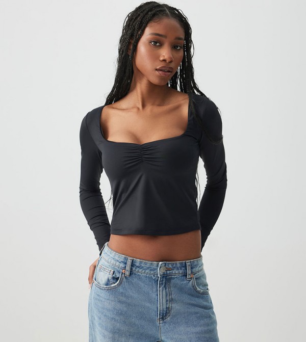 Ruched Sweetheart Neck Crop Top