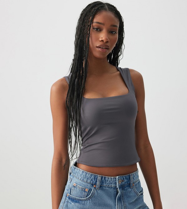 Solid Square Neck Crop Top