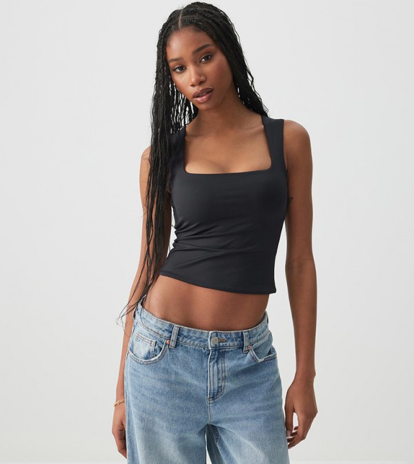 Solid Square Neck Crop Top