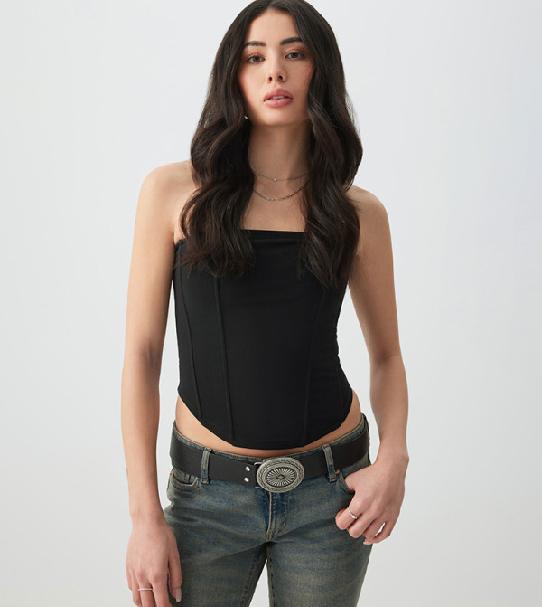 Mesh Seam Detail Bustier Top