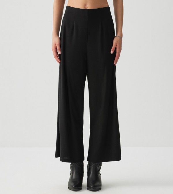 Solid Elastic Waist Culottes