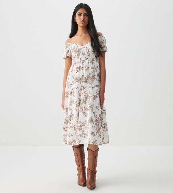Printed Tiered Milkmaid Dress