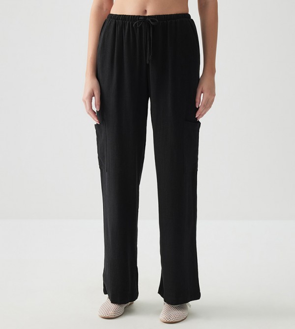 Solid Linen Wide Leg Pants
