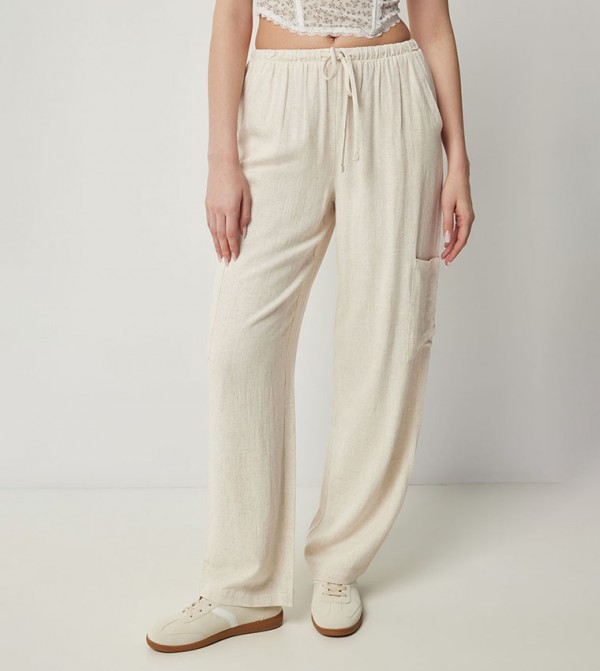 Solid Linen Wide Leg Pants
