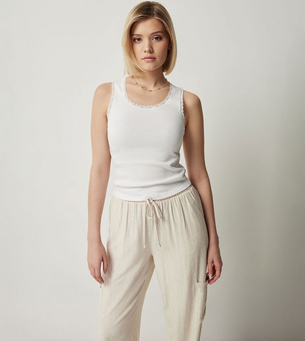 Ribbed Lace Trim Sleeveless Top