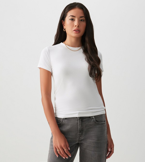 Solid Crew Neck Cropped T-Shirt