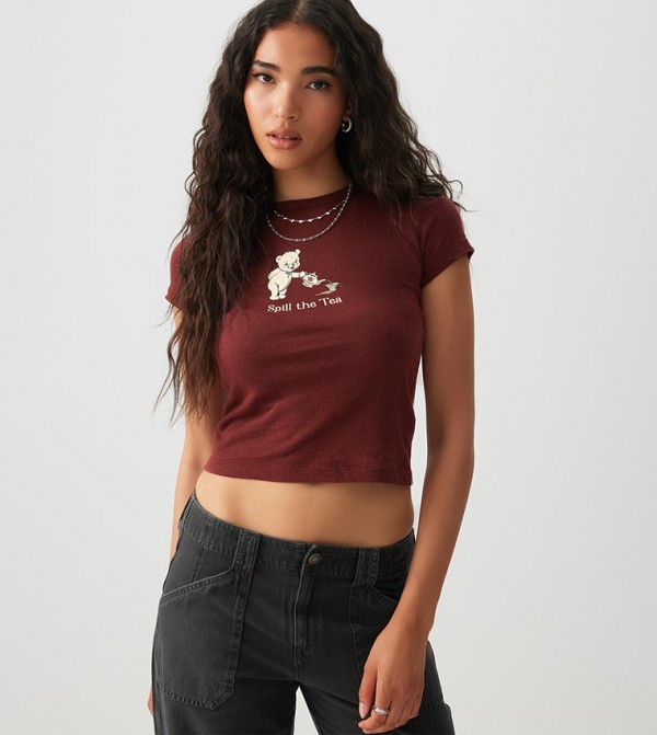 Printed Short Sleeves Cropped T-Shirt