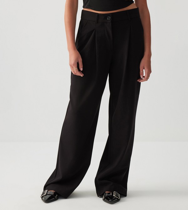 Solid High Rise Tailored Straight Fit Pants
