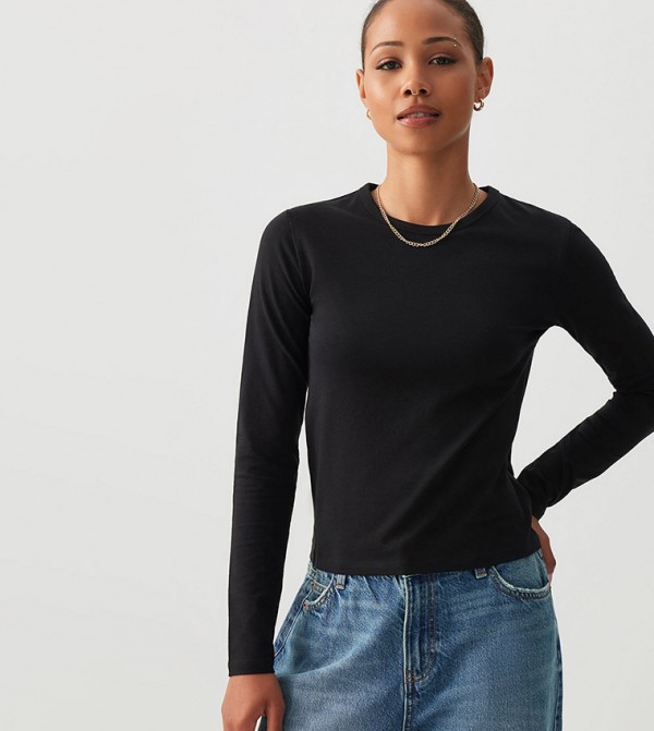 Solid Long Sleeves Cropped T-Shirt