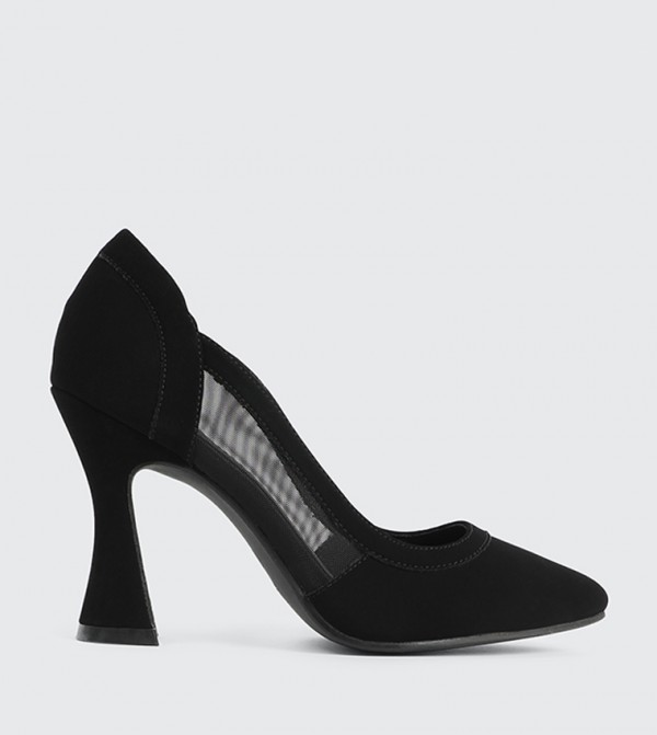 Mesh & Faux Suede Flare Heel Pumps