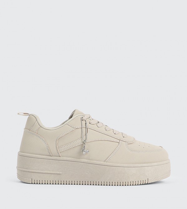 Textured Platform Sneakers with Charm