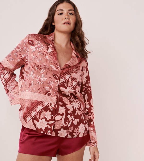Printed Satin Button-Down Shirt