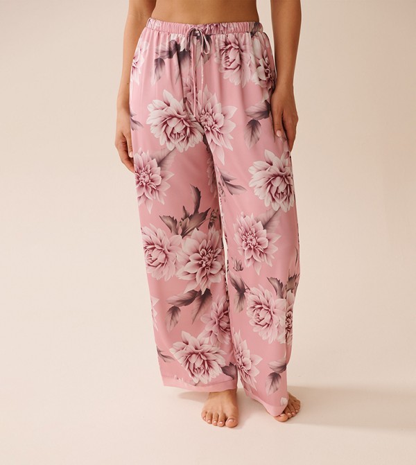 Dahlia Print Satin and Chiffon Pajama Pants