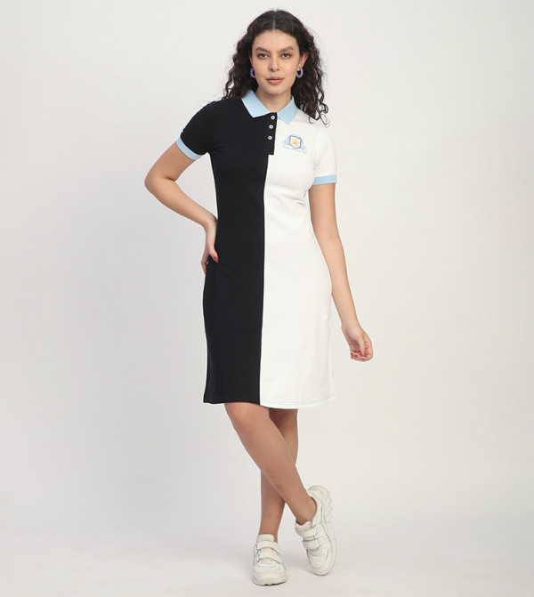 Color Block Short Sleeves Mini Polo Dress