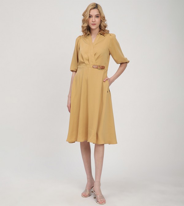 Solid Midi Shirt Dress