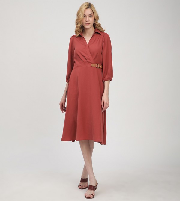 Solid Midi Shirt Dress