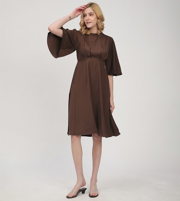 Ruched Detail Flared Sleeves Dress