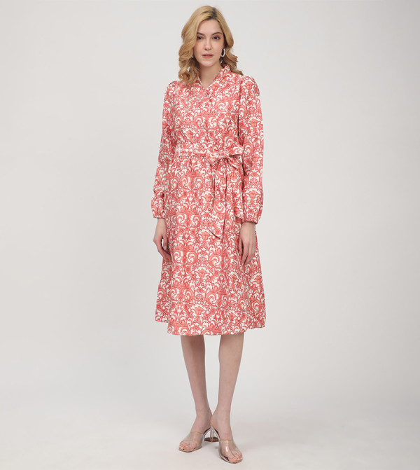 Belted V-Neck Midi Dress