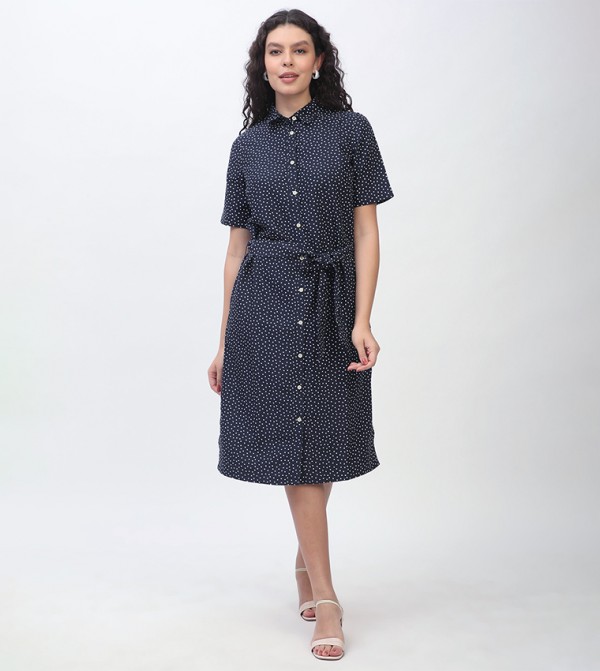 Polka Dots Short Sleeves Midi Dress