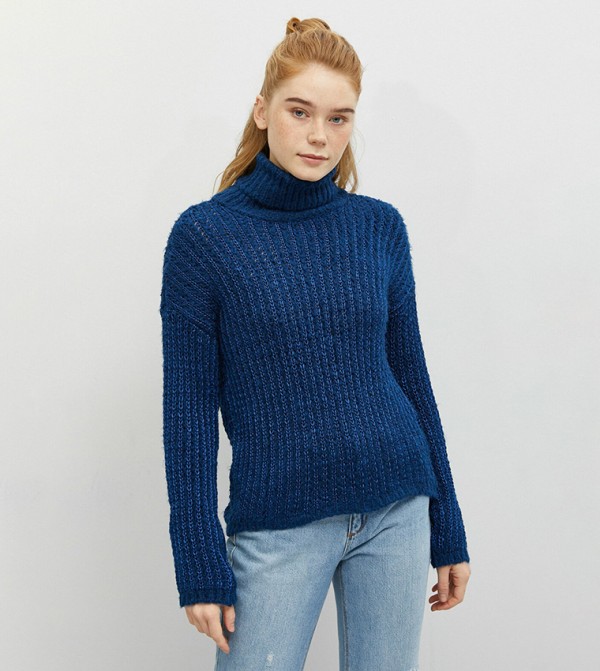 Compact Jersey Ribbed Turtle Neck Top