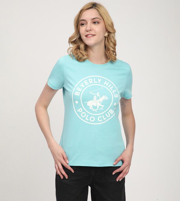 تيشيرت بطبعة شعار بأكمام قصيرة