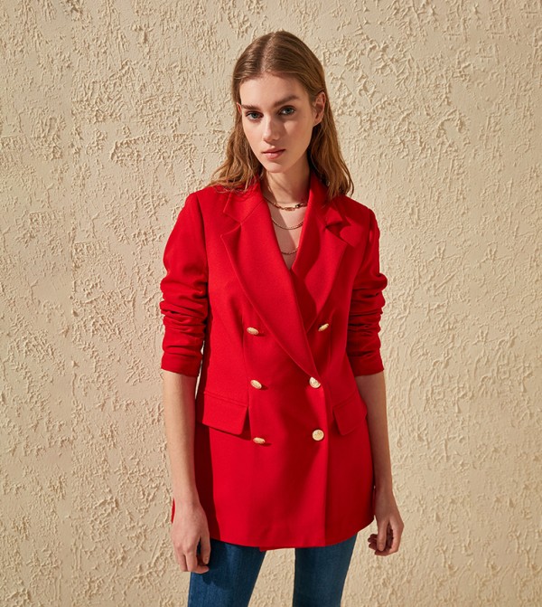 Button Detailed Oversize Blazer Jacket