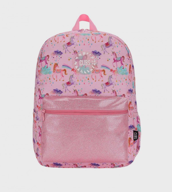 Shiny Fabric Rose Pink Zippered Backpack