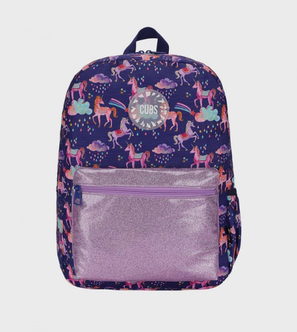 Shiny Fabric Navy Zippered Backpack
