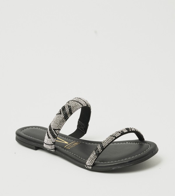 VIOLET Embellished Double Strap Flat Sandals