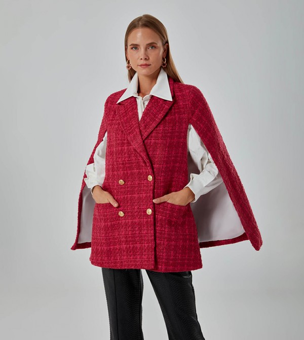 Buy Mizalle Double Breasted Cape Blazer In Red 6thStreet Qatar