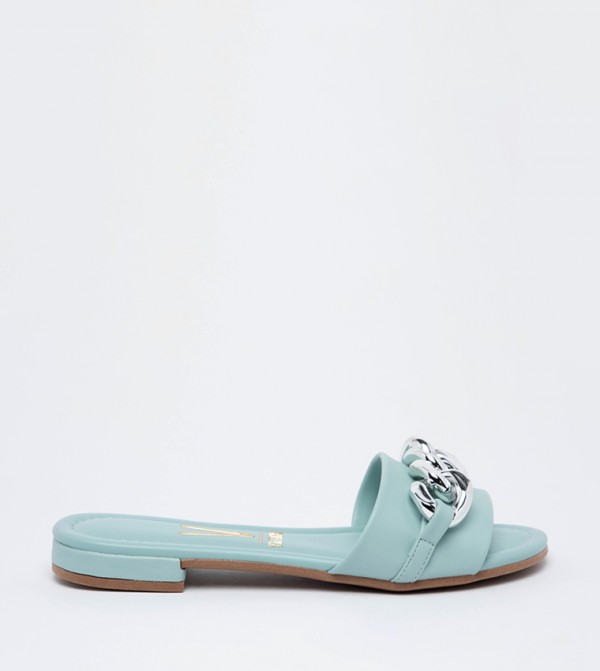 DILLIAN Metal Accent Open Toe Flat Sandals