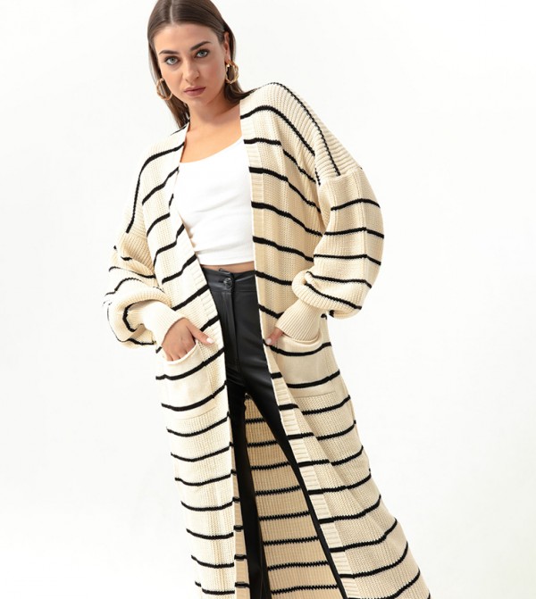 Soft Knit Mixed Rib Belted Maxi Cardigan