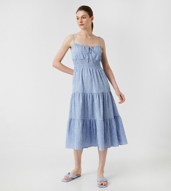 Strappy Frilled Gimped Detail Midi Dress