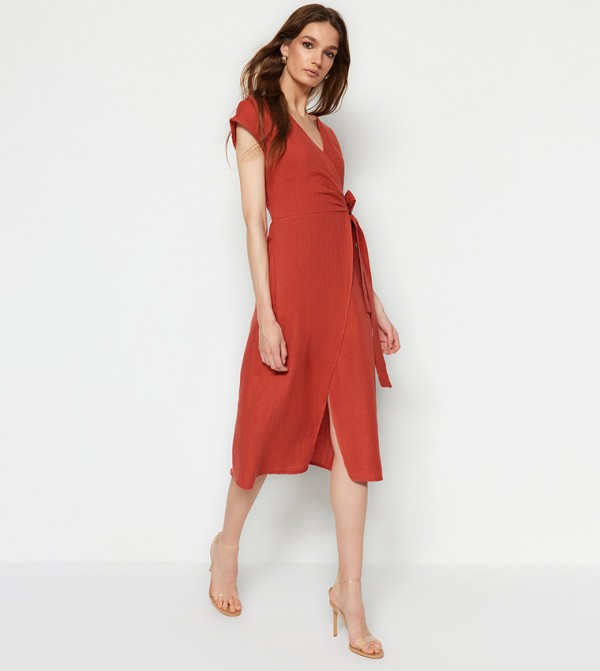 Curved hem midi outlet wrap dress