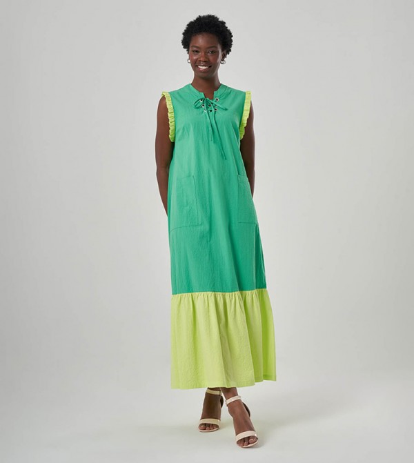 Eyelet Detail Ruffle Hem Dress