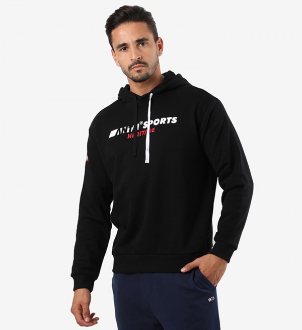 Printed Hooded Long Sleeves Sweatshirt - Black