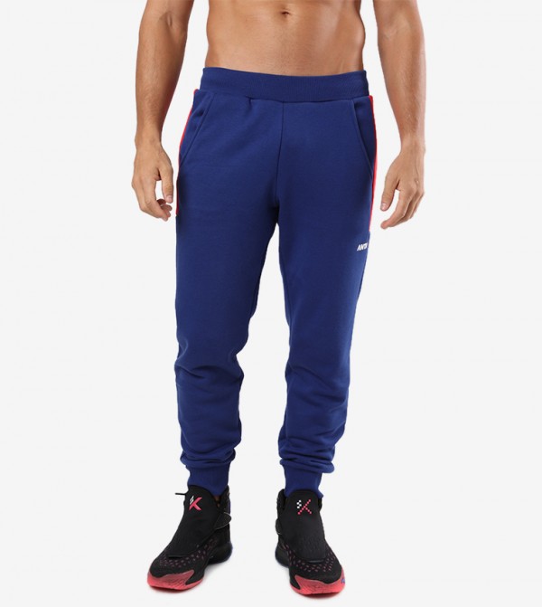 Elasticated Waistband Knit Track Pants - Blue