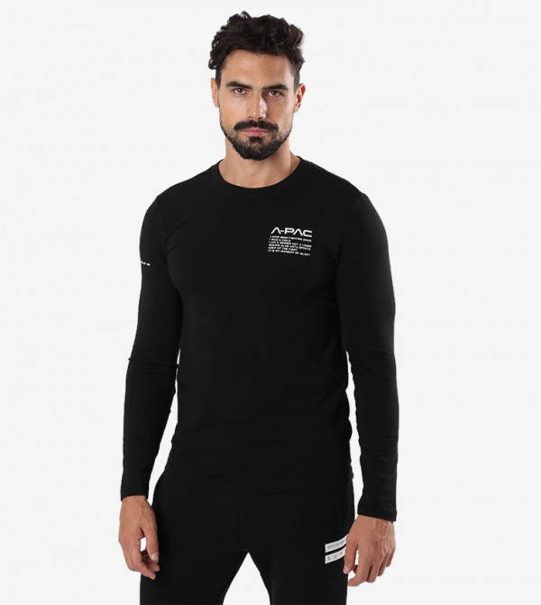 Round Neck Long Sleeve T-shirt - Black