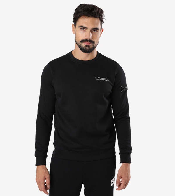 Crew Neck Long Sleeve Sweatshirt - Black