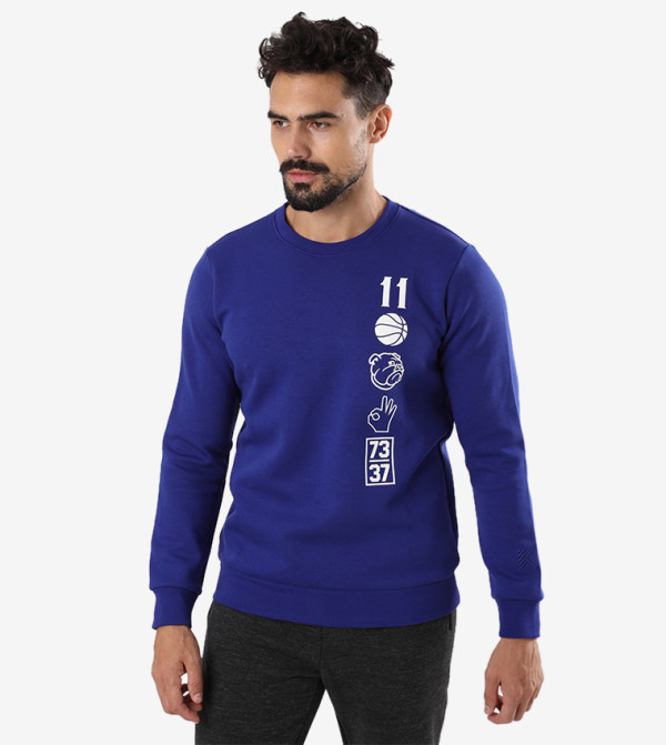 Crew Neck Long Sleeve Sweatshirt - Blue