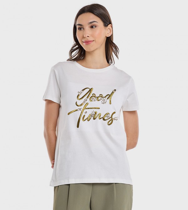 Embroidered T-Shirt with Crew Neck and Short Sleeves