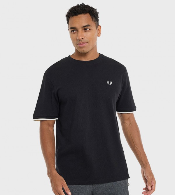Contrast Trim T-Shirt with Crew Neck and Short Sleeves