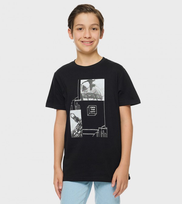 Printed T-Shirt with Crew Neck and Short Sleeves