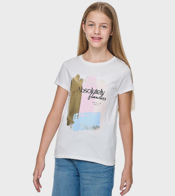 Graphic Print T-Shirt with Crew Neck and Short Sleeves