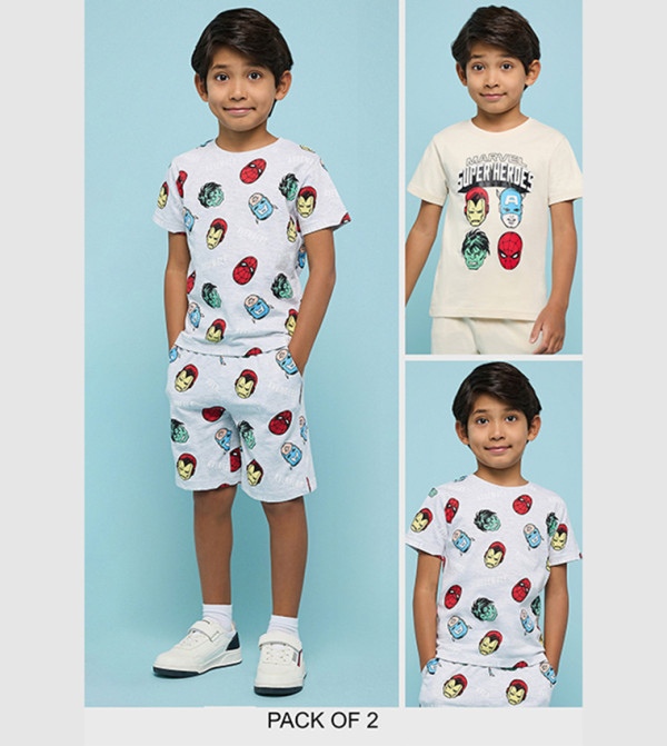 Marvel Print T-Shirt with Crew Neck and Short Sleeves