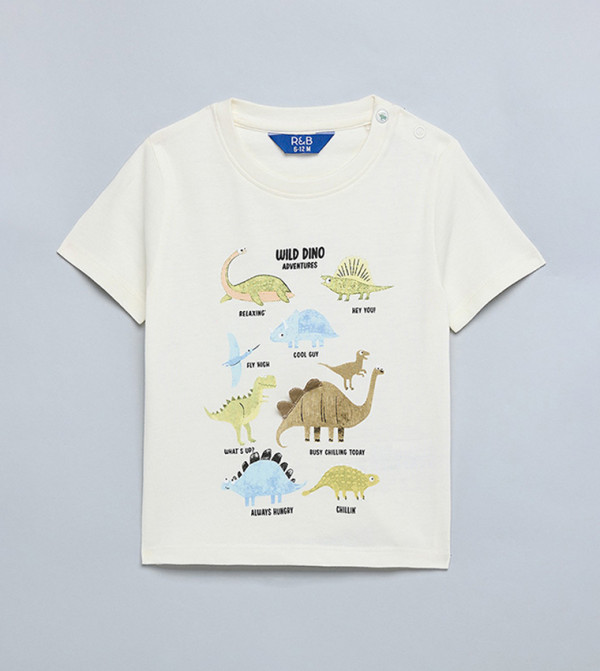 تيشيرت كم قصير بقبة مستديرة بطبعة ديناصور