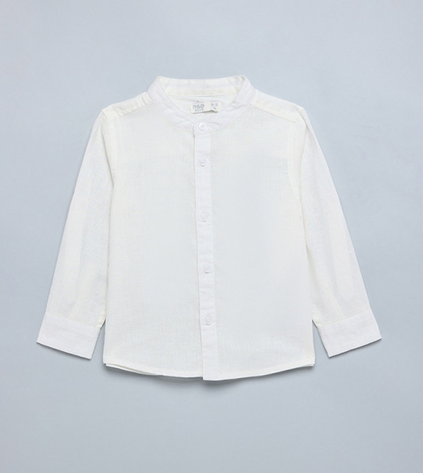 Solid Shirt with Mandarin Collar and Long Sleeves