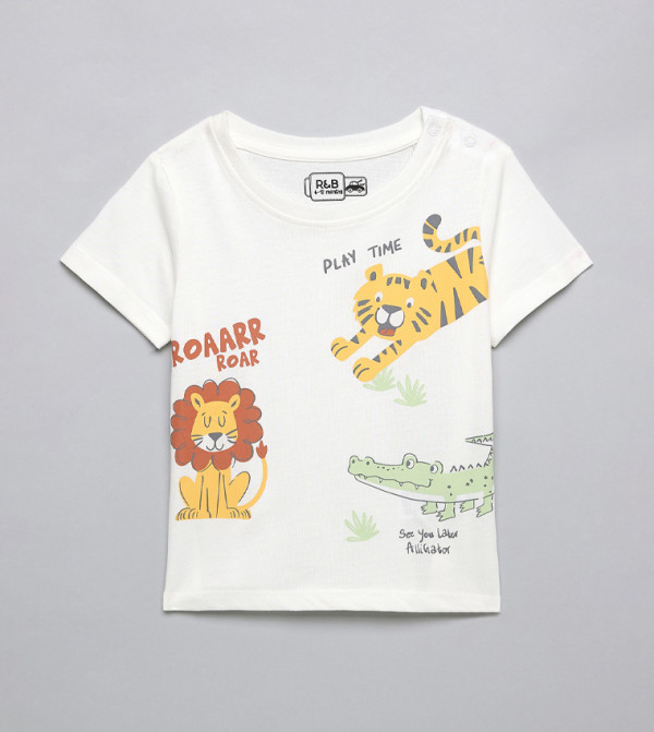 تيشيرت بطبعة كم قصير بقبة مستديرة 