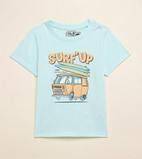 تيشيرت كم قصير بقبة مستديرة وطبعة